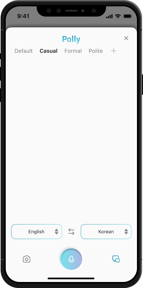 Bottom sheet opens presenting a large empty converastion canvas