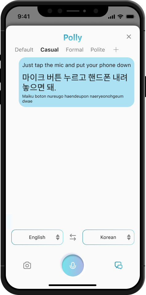 Translated conversation appears and leaves a conversation history