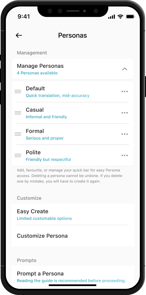 Clicking Manage Personas will open up current personas to edit or delete.
